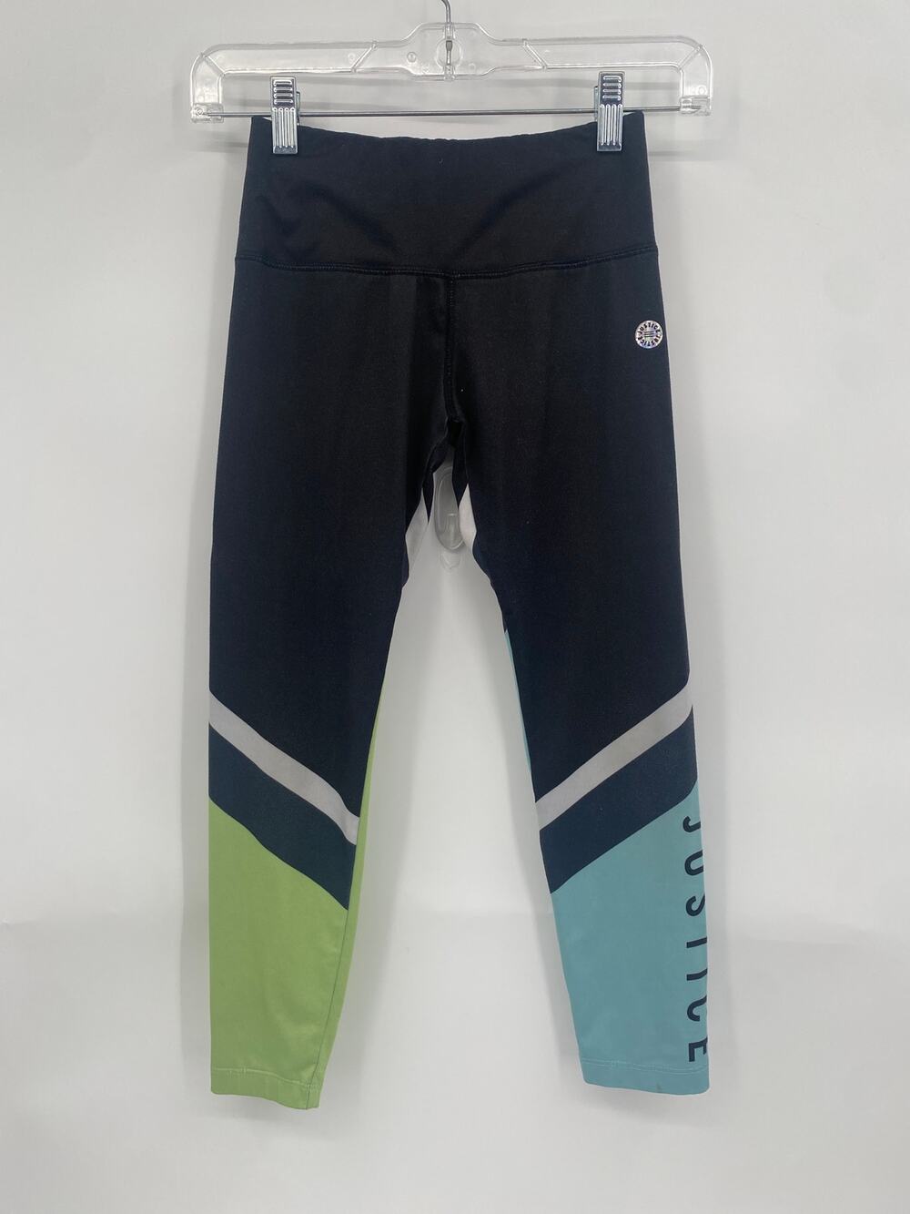 Justice Colorblock Leggings Black Blue Green Ankle Length M 10